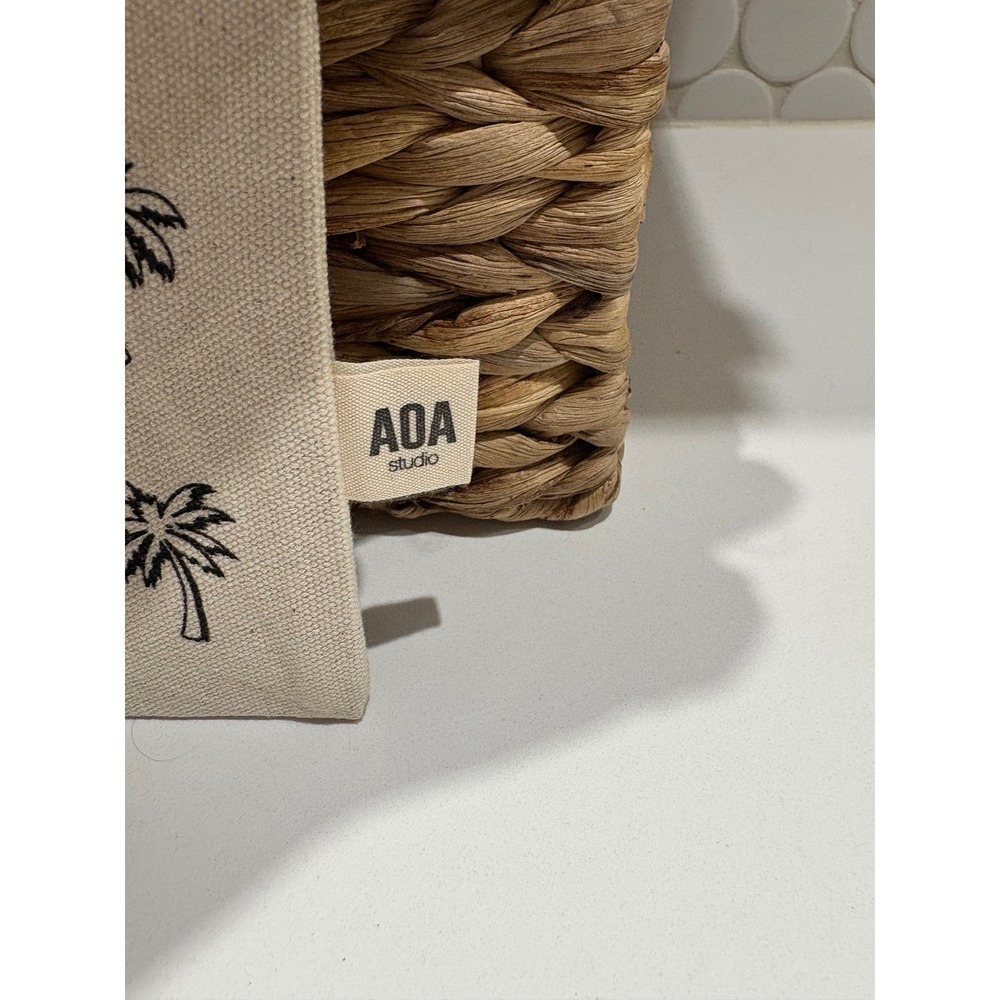 AOA Studio Canvas Makeup Bag Palm Tree Print Beige Black Zipper Pouch BOHO NEW - Picture 6 of 6